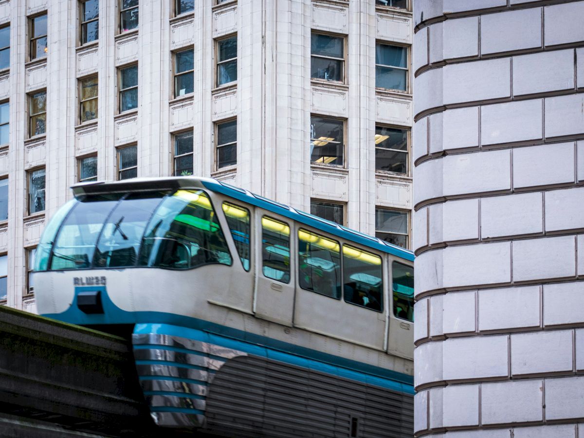 A glimpse of the Seattle Monorail as it passes our downtown Seattle hotel and glides towards the Seattle Center.